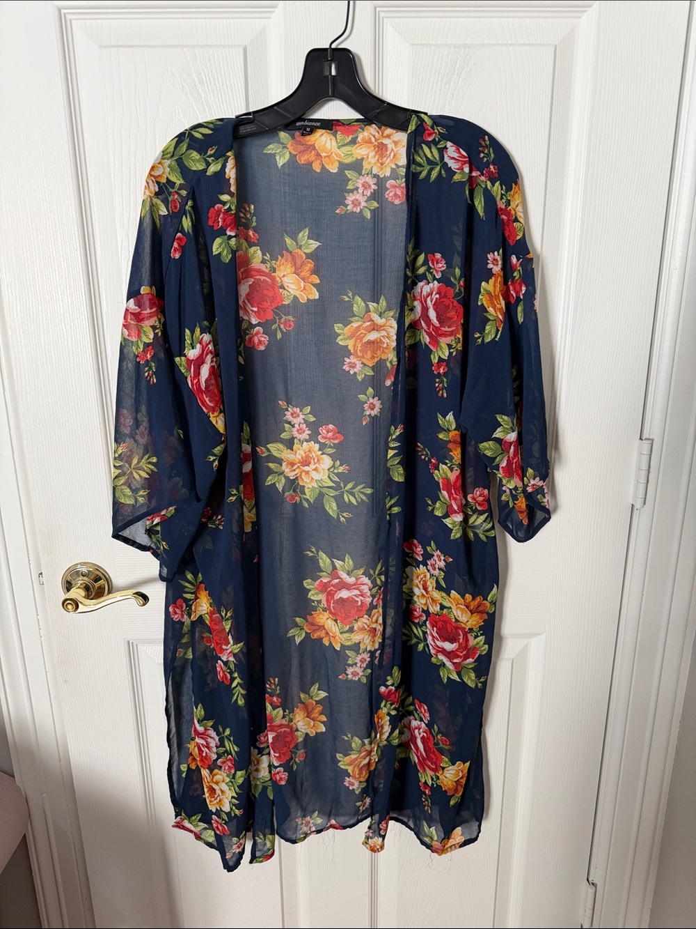 Ambiance Navy Floral Sheer Kimono Robe medium